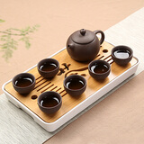 正扬汝窑茶具套装家用简约陶瓷紫砂整套茶具茶壶茶杯竹制茶台 （紫砂西施壶）套装-白/盘（小） 8件