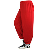 鹏标冰丝太极裤武术练功服灯笼裤男女裤子瑜伽裤武术训练用品 大红色 XXXL