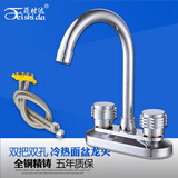 菲时达 冷热双孔水龙头 卫生间洗脸面盆龙头双把双孔 台盆龙头加厚全铜龙头 6668加厚手轮款含60cm进水管一对