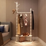 卡拉圣帝欧式实木衣帽架双层落地卧室挂衣架客厅创意木衣架 象牙白【宽80厘米】