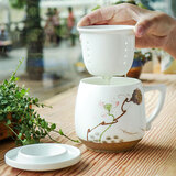 爱饰唯 手绘茶杯陶瓷带盖过滤办公室茶具个人杯花茶水泡茶喝茶茶水分离 荷花莲蓬