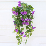 宁雪儿假花仿真花客厅装饰花喇叭花人造塑料绢花墙面装饰吊兰挂壁花艺 12叉牵牛花-紫色1支 高仿