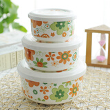 后海骨瓷微波炉专用碗带盖陶瓷蒸蛋碗家用大号饭盒有盖的宝宝辅食蒸碗 盖碗:生如夏花3件套大/中/小