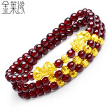 金莱缘 黄金貔貅转运珠手链3D硬金石榴石女士玫瑰花足金999元宝男士手串 2貔貅+11金珠5mm石榴石