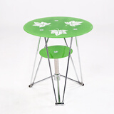 迈亚家具迈亚洽谈桌小圆桌子玻璃圆桌茶几玻璃桌圆餐桌组合简约现代圆桌 绿色枫叶 直径600mm