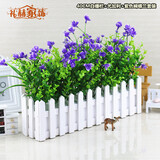 礼赫家饰 木栅栏仿真花套装仿真绿色植物花草 假花塑料花 桌面隔断摆放花艺摆设 40厘米白色木栅栏紫色蝴蝶兰套装