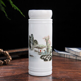 烈垚景德镇时尚隔热双层全陶瓷内胆保温杯带盖办公水杯男女士养生杯子 彩山水