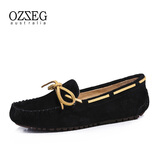 OZZEG澳洲豆豆鞋女春夏季真皮透气休闲单鞋平底防滑孕妇鞋软底一脚蹬懒 黑色 39