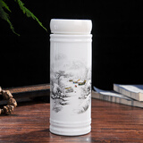 烈垚景德镇时尚隔热双层全陶瓷内胆保温杯带盖办公水杯男女士养生杯子 雪临溪山