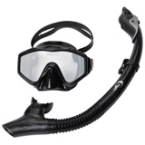 泳速Yon Sub潜水镜 全干式呼吸管套装 潜水装备男 潜泳镜 黑色两件套