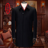 鼎铜毛呢大衣男加厚冬季中长款羊毛男士商务外套黑纯色中年男装翻领呢 黑色加厚版  D82086-2 185