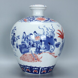 信德恒 青花瓷10斤酒坛子酒瓶 景德镇陶瓷仿古带龙头密封酒瓶子 5斤青花釉里红