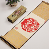 燕云州中国风手工剪纸工艺品丝绸画轴礼盒装送老外的中国特色礼物小礼品 龙凤呈祥