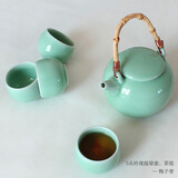 瓯江（OUJIANG） 龙泉青瓷茶具套装 5头玲珑提梁壶茶杯组合 陶瓷功夫茶具整套礼品送礼 梅子青