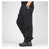 奕久久大码男士工装户外棉质长裤多袋工装裤嘻哈裤休闲裤胖子肥佬裤 黑色 XXXL(3尺-3尺1腰围)