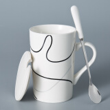 布丁瓷艺大容量马克杯带盖勺陶瓷茶水杯子办公室家用男女士牛奶早餐咖啡杯 春天华尔兹（瓷盖+勺）