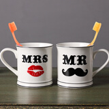 达沃 创意情侣漱口杯欧式刷牙杯陶瓷洗漱杯套装牙刷杯子牙缸简约 情侣漱口杯【一对】带手柄