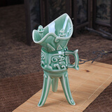 福和丰仿古陶瓷白酒杯中国风爵杯酒具套装创意摆件酒盅清酒杯烈酒高脚杯 07款：大号爵杯绿色