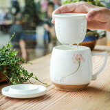爱饰唯 手绘茶杯陶瓷带盖过滤办公室茶具个人杯花茶水泡茶喝茶茶水分离 佛手莲花