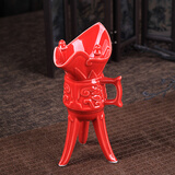 福和丰仿古陶瓷白酒杯中国风爵杯酒具套装创意摆件酒盅清酒杯烈酒高脚杯 10款：大号爵杯红色