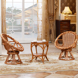 藤工匠 藤椅三件套靠背椅可旋转阳台桌椅组合客厅休闲椅转椅藤家具 常规色三件套+送坐垫