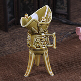 福和丰仿古陶瓷白酒杯中国风爵杯酒具套装创意摆件酒盅清酒杯烈酒高脚杯 04款：大号爵杯棕色