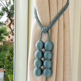 水伶纺 田园窗帘绑带 绑球 绑绳 挂球 窗帘扣 吊球 窗帘配件 素雅风格 孔蓝（一对拍2件）