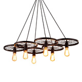 恋尚灯饰 loft复古工业风餐厅吧台咖啡厅田园茶楼服装店网吧铁艺车轮吊灯 六头款 4瓦暖光