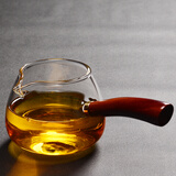 瓷牌茗茶具透明加厚耐热玻璃公道杯茶漏分茶器茶海花梨木把功夫茶具配件 【圆满】侧把公道杯