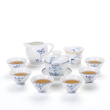 恒铭昌景德镇手绘青花陶瓷茶具套装10头家用办公整套功夫茶具6人盖碗茶杯私人可印广告logo礼品定制 青花清莲斗笠套装