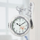 丽盛（LISHENG） 丽盛欧式双面挂钟欧式田园静音双面钟客厅双面钟表两面钟表 大号 AB8075WS(白色裂纹漆)
