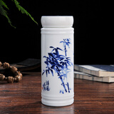 烈垚景德镇时尚隔热双层全陶瓷内胆保温杯带盖办公水杯男女士养生杯子 竹报平安