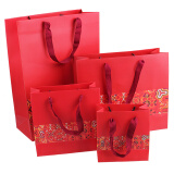 佰趣新款 红色民族风礼品袋 纸袋 手提袋 包装袋 印花加宽绳礼物袋 红色民族风 14*15*7小号