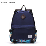 Forever cultivate中性男女双肩包女韩版潮学院风学生书包男背包大容量休闲旅行包 735树叶深蓝（大号）