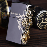 原装正版之宝zippo打火机 黑冰镶钻圣天使十字架 古银部落侧十字贴章 专柜正版防风之宝男士礼品 黑冰圣天使十字架