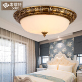 索镭特欧式全铜吸顶灯led卧室圆形美式客厅书房阳台走廊过道仿云石铜灯 直径30cm