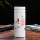 烈垚景德镇时尚隔热双层全陶瓷内胆保温杯带盖办公水杯男女士养生杯子 水点桃花