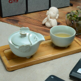汝道 汝窑快客杯一壶一杯可养开片旅行功夫茶具套装 陶瓷茶壶茶杯办公室泡茶器 汝窑-祥云快客杯旅行包装