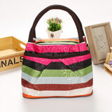 洁易得 拉链加硬底收纳包饭盒便当包妈咪包手提包防水帆布牛津布手拎包 彩虹条纹