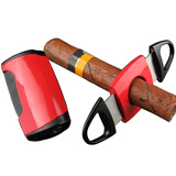 希洛古巴雪茄两件套 不锈钢雪茄剪刀+雪茄打火机双火带打孔器 红色1个