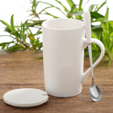 布丁瓷艺 简约陶瓷水杯马克杯大容量杯子创意咖啡杯牛奶麦片杯可定制 16号哑光（带陶瓷盖精品勺）