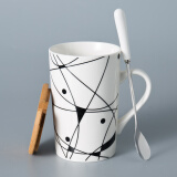 布丁瓷艺大容量马克杯带盖勺陶瓷茶水杯子办公室家用男女士牛奶早餐咖啡杯 记忆的沙漏（竹盖+勺）