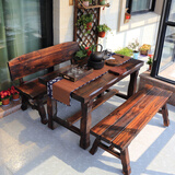 喵喵藤 室外露天阳台桌椅实木喝茶桌椅三件套庭院碳化防腐木户外桌椅组 长120cm（一桌二椅）