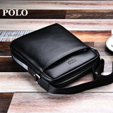 POLO 男士单肩包多功能商务斜挎包头层牛皮时尚男包包041-P641 黑色