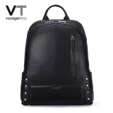 voyagetime男士商务双肩背包休闲小牛皮铆钉时尚背包iPad双肩包潮流 黑色