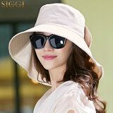Siggi 帽子女春夏天遮阳帽户外潮防晒防紫外线大沿盆帽扎辫护颈防风帽 米色 M(56-58CM)