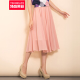 特尚莱菲 半身裙夏季新款女雪纺中长款裙子纯色仙女长裙沙滩半裙 WWH1501 粉色 M(1尺9-2尺1)