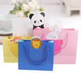 佰趣 六一儿童节回礼袋纸袋生日礼品袋 可爱卡通创意手提袋 手拎袋 粉红色兔子 30*27*12大号