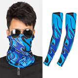 户外防晒袖套薄冰丝冰袖套袖子套装夏季手套护臂套护手男女骑行装备 酷炫蓝（袖套+头巾）套装 L