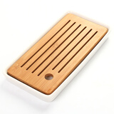 汇想 干泡茶盘陶瓷家用竹托盘储水简约家用轻奢沥水功夫茶具小型茶盘